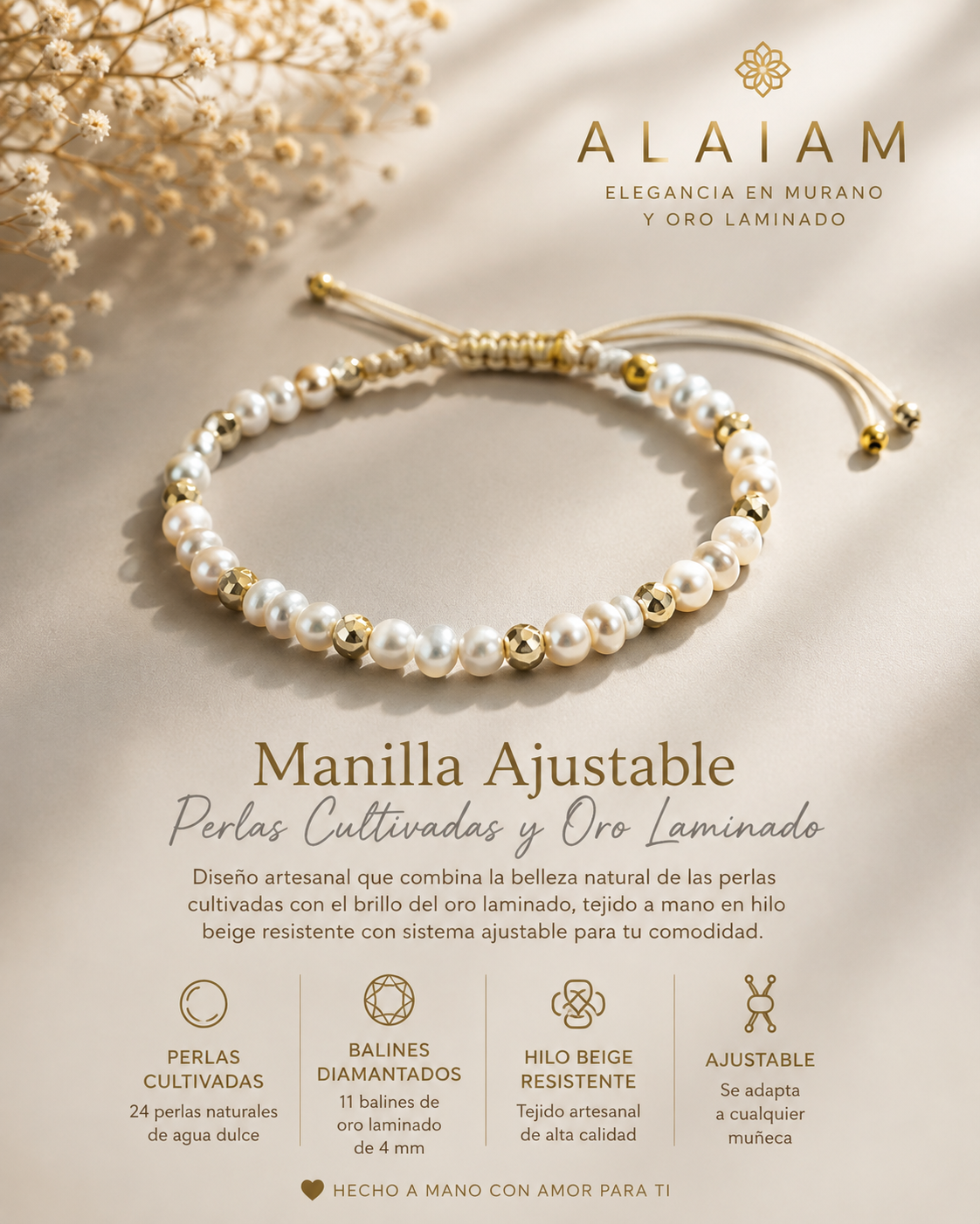 Manilla en Perla y oro laminado
